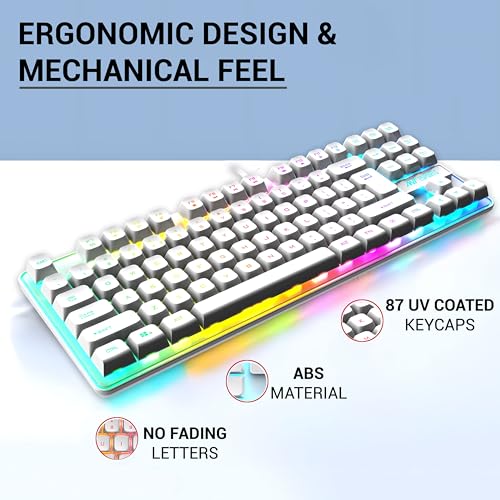 Image of Ant Esports MK710 V2 Membrane TKL Wired Gaming Keyboard Mouse Combo 87 UV Coated Mechanical feel Keys Cool RGB Backlight Keyboard,1200-3600 DPI Aero-Jet RGB Gaming Mouse with Type C Adapter Mercury