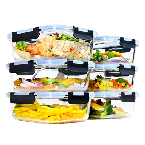 ERUIV Glasbehälter Mit Deckel, [2 Behälter + 2 Deckel] Glasschüssel Mit Deckel-1040ml, Mikrowellengeschirr Glas, Tragbar Meal Prep Container, Retain Freshness Glass Container With Lid, BPA free