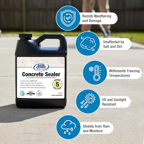 Image of Rain Guard Concrete Sealer Concentrate | Makes 5 Gallon | Natural Finish | Deep Penetrating Protection Against Water and Salt Damage for All Concrete Surfaces | Silane /Siloxane Waterproofer