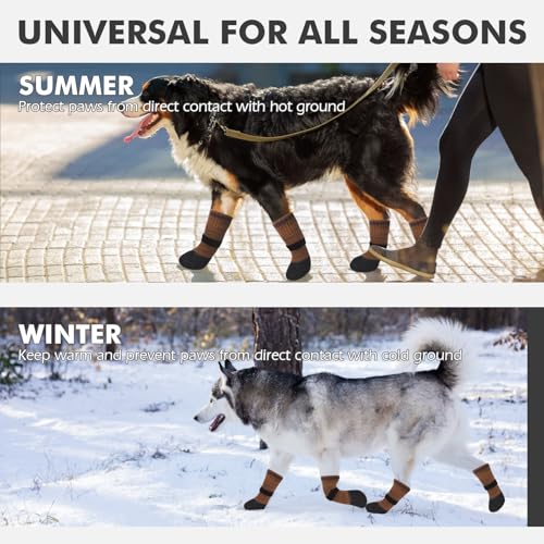 Image of Mihachi Anti Slip Dog Socks, Dog Boots for Hardwood Floors Prevent Licking, Traction Control Waterproof Rubber Sole Paw Protectors for Small Medium Large Dogs, Brown Large