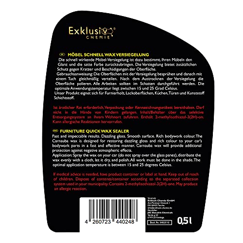 Exklusiv Chemie Echtleder Pflege & Lederreiniger | Lederpflege | Möbelpflege | Lederpflegemittel | Lederpolitur | Für Ledermöbel, Ledercouch und Sofa | 500 ml