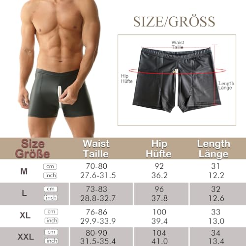 YUFEIDA Herren Kunstleder Boxershorts Wetlook Sexy Unterwäsche Boxer Shorts Slips Männer Stretch Clubwear Kurz Hose Unterhosen