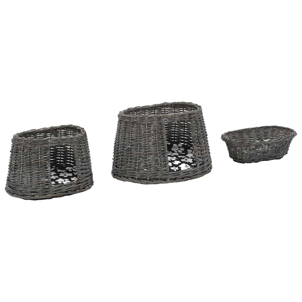 Set di 3 cestini per gatti con cuscini, grigio