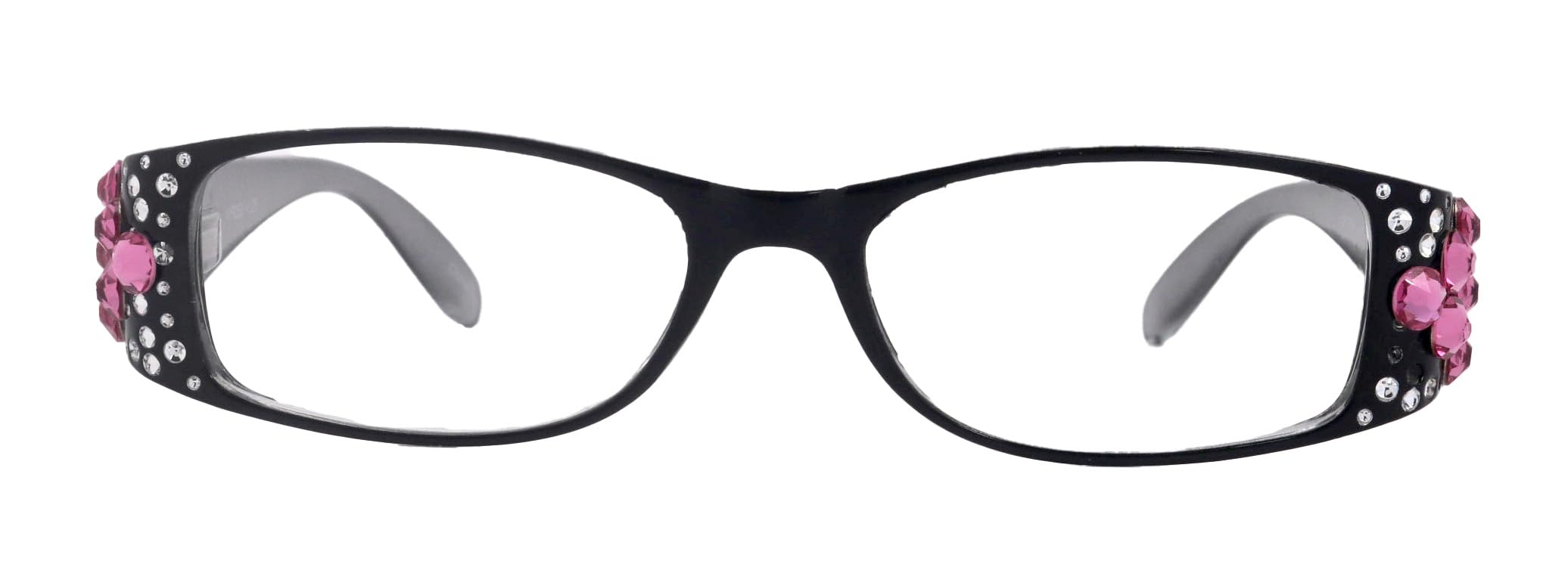 Merkel, The Diamond Crystal Shape, Bling Women Reading Glasses, Adorned with Fuchsia Genuine European Crystals Rose and Black Frame. NY Fifth Avenue.