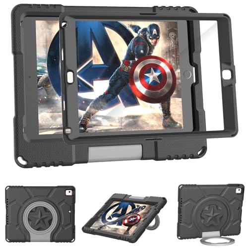 TrendGate iPad 6th/5th Generation Case for 9.7 Inch 2018/2017, Lightweight Shockproof With Built-in Screen Protector, Handle Stand for iPad Air 2/Pro 9.7 - Black