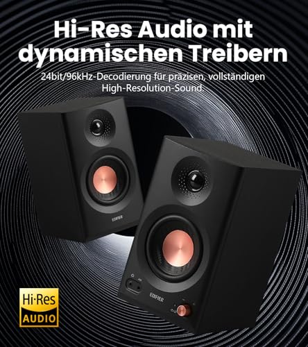 Edifier MR3 Kompakter Studio-Lautsprecher 2.0, Hi-Res Audio, Bluetooth V5.4, physische Steuerungen, RCA, AUX, Mobile App, 2 x 18 W, Schwarz – Bild 6
