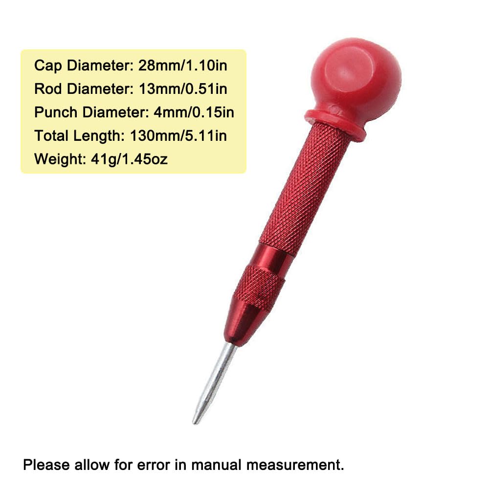 SEIWEI Automatic Center Punch, Adjustable Spring Loaded Center Hole Punch, Heavy Duty Steel Automatic Center Marker Punch Tool for Metal, Wood, Glass, Red