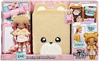 Na! Na! Na! Surprise 3-in-1 Backpack Bedroom Playset SARAH SNUGGLES - Fuzzy Teddy Bear Bag Includes Limited Edition Soft Fashion Doll with Exclusive Outfit & More - Collectable - For Kids Ages 5+