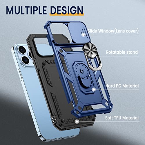 Goton Armor Case For Iphone 13 Pro Max Case Stand With Slide Camera Cover & Kickstand Military Grade Shockproof Heavy Duty Protective With Magnetic Car Mount Holder For Iphone 13 Pro Max 6.7 Blue #TOP2