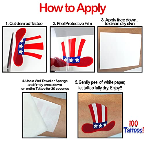 4Th Of July Temporary Tattoos | 100 Usa Temporary Tattoos | American Flag, Usa, Temporary Tattoos | 4Th Of July Party Props | Usa Game Day Party Decoration | American Theme Party Favors | By Anapoliz #TOP3