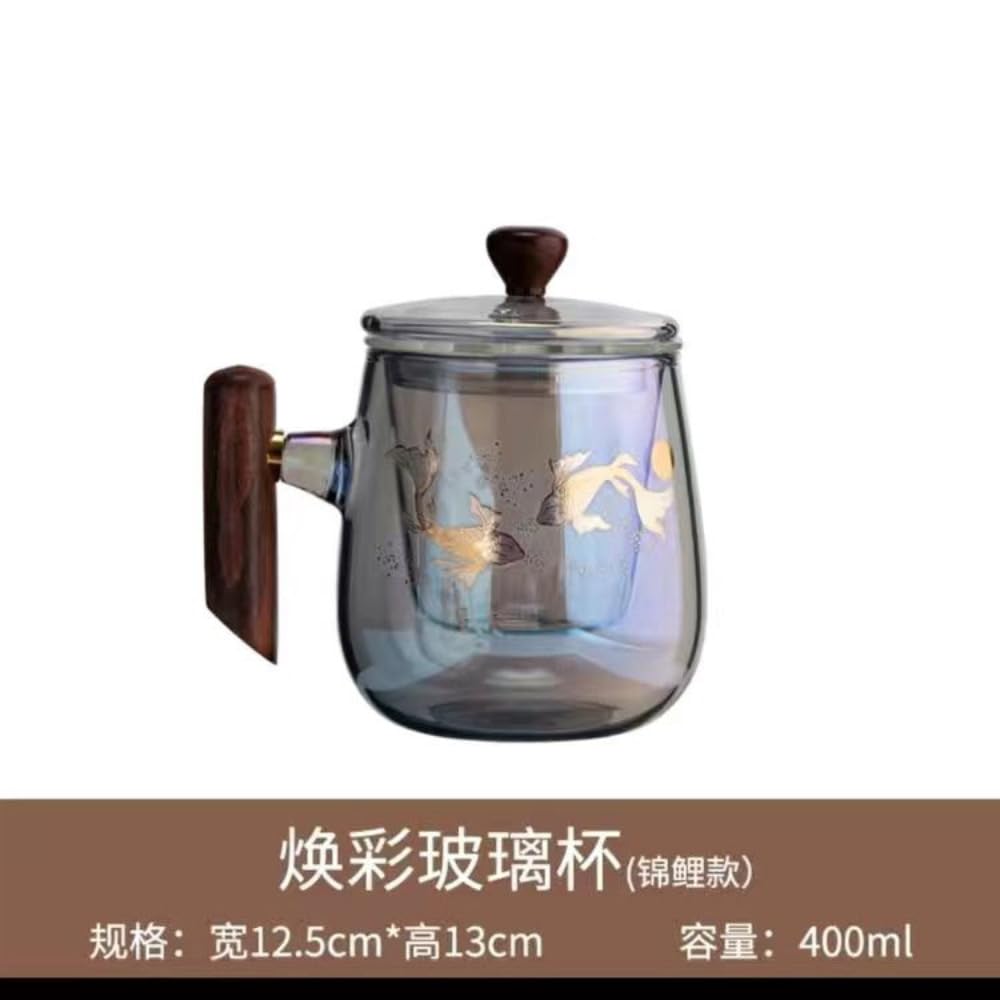 Verres, tasses, tasse à thé en verre, tasse en verre de 400 ml, tasse à thé avec séparation de l'eau, tasse à thé domestique avec couvercle
