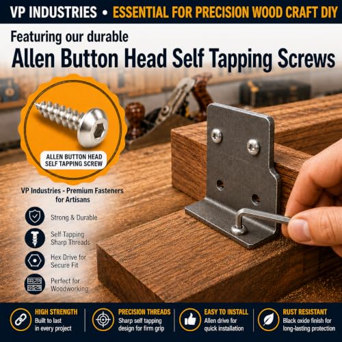 Image of Rely⇒VP INDUSTRIES (Pcs-25) No.8x16 mm Allen Button Head Self-Tapping Screw - Black Zinc, Button Cap Head for Furniture, Crib, Bunk Bed, Cot, and Bolt Assembly