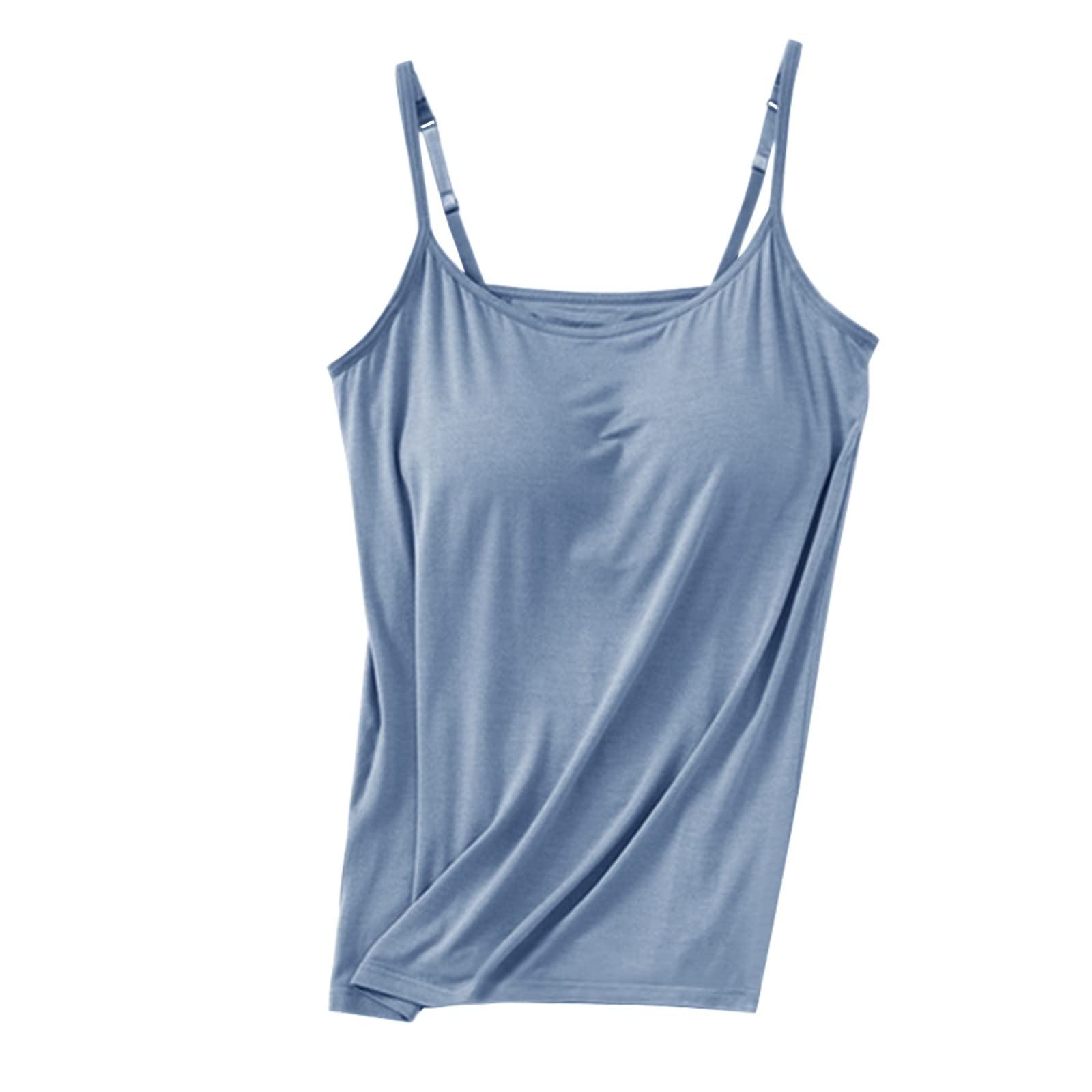 Top con sujetador integrado - Camiseta deportiva para mujer con sujetador integrado, camiseta de tirantes de algodón, camisetas interiores y camisas de sujetador, camisetas básicas, camisola, tanques,