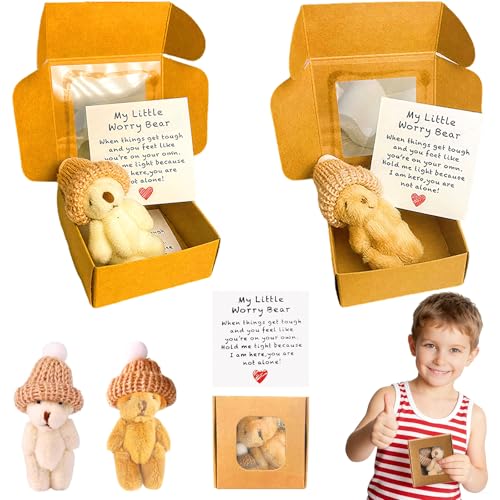 AURIXOEU Mini Osito de Peluche, 2 Piezas Osito en Caja, Oso Abrazo de Bolsillo con Tarjeta Ánimo, para Familiares, Amigos, Amantes, Mujeres, Regalos Motivacionales para Niños, Parejas y Amigos