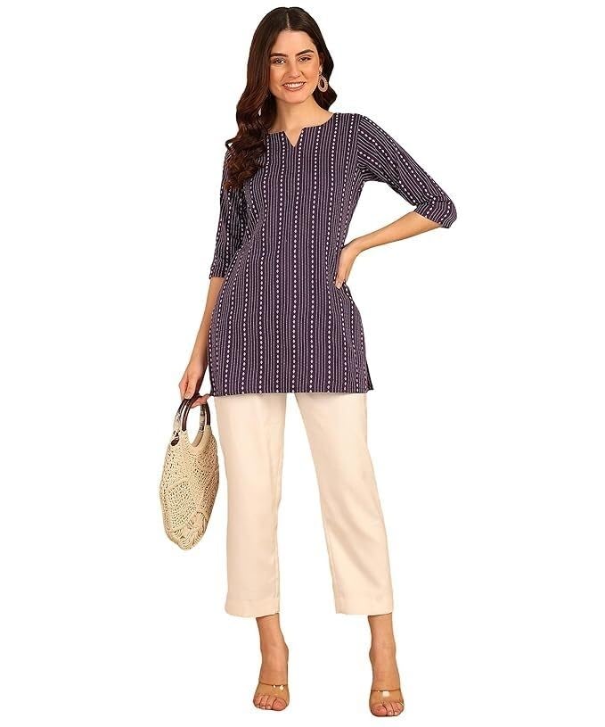 Image of MS VHCK ENTERPRISE Women's Short Kurti in Multicolor Rayon Cotton Blend | Ladies Ethnic Tunic | Office