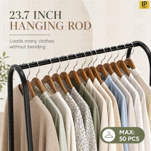 Image of LEOPAX Heavy Duty Metal Clothes Rack with 2 Shelves, Garment Hanging Rail & Coat Stand for Clothes, Shoes, Bags Storage, Freestanding Wardrobe Organizer for Bedroom, Entryway & Laundry Room - Black