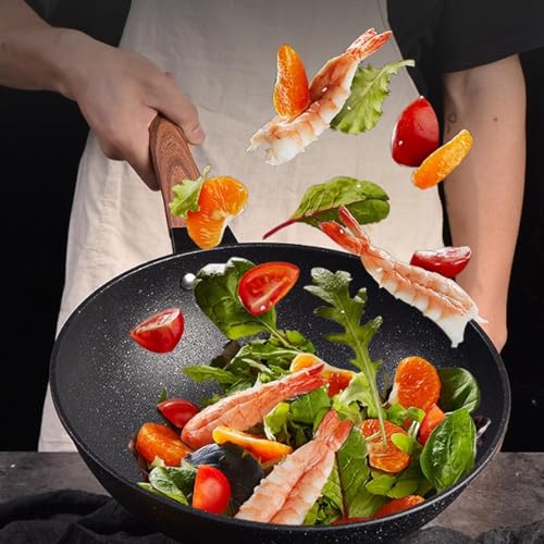 Wok negro redondo con recubrimiento de piedra de granito 12.6 pulg y tapa miniatura 5