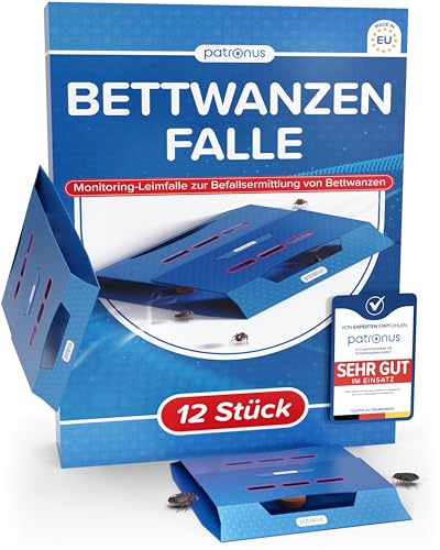 Bettwanzen-Falle [12 Stück] Bettwanzenfallen für die Befallsermittlung zur Bettwanzen-Bekämpfung - Monitoring-Klebefalle inkl. Köder mit starkem Lockmittel Monitoring System hergestellt in der EU