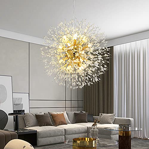 Mirnkeen Modern Living Room Dandelion Chandeliers,Gold Crystal Fireworks Sputnik Ceiling Light Fixture,12-Light Pendant Lighting For Dining Room Bedroom Bathroom Kitchen Foyer Girls Room #TOP2