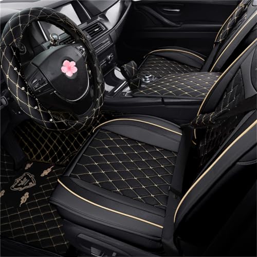 Car Seat Covers Full Set, Super Luxurious Heavy Duty Waterproof Leather Automotive Vehicle Cover for Cars SUV Pick-up Truck, Universal Non-Slip Seat Car Accessories (Black) - Thumbnail 2