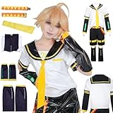 XINVOQFG Rin and Len Cosplay Costume Uniform Skirt Outfit Unisex Costume Suit (Men, M)
