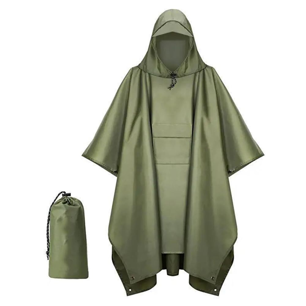 Lychico Wasserdichter Regenponcho für Erwachsene mit Tasche, wiederverwendbare leichte Regenjacke mit Kapuze zum Wandern, Camping, Notfälle, Einheitsgröße, Grün, One Size Plus Tall, green, One size