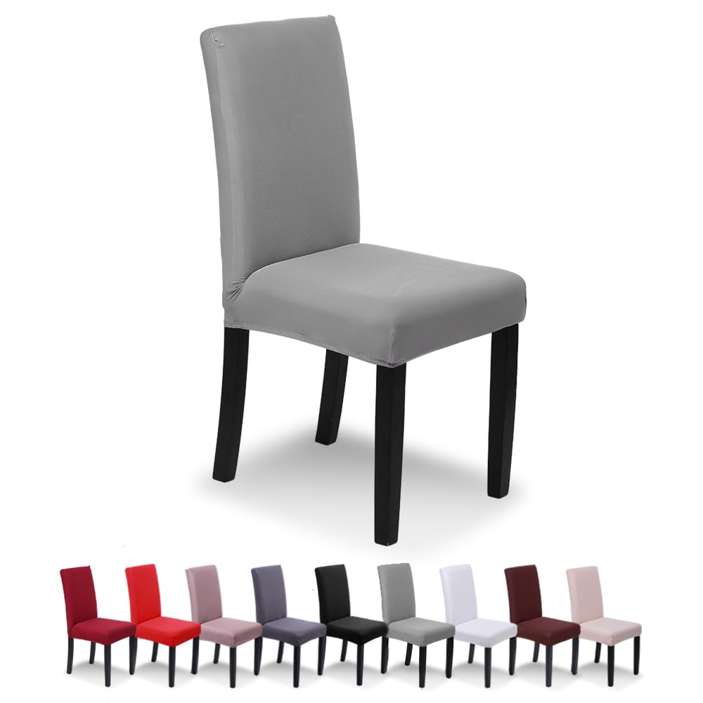 SaintderG® Coprisedie con Schienale 4 Pezzi Moderna Protettiva in Elastico, Lavabile Estraibile coprisedile, Moderna Sala da Pranzo, Hotel, Arredamento Ristorante (Grigio Chiaro, 4 Pezzi)