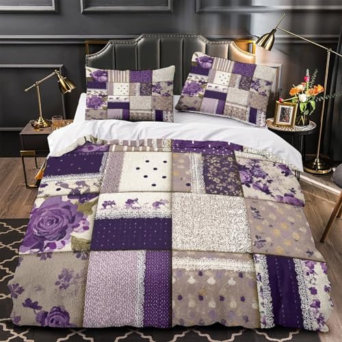 Parure de lit matelassée avec housse de couette imprimée en 3D patchwork - 4