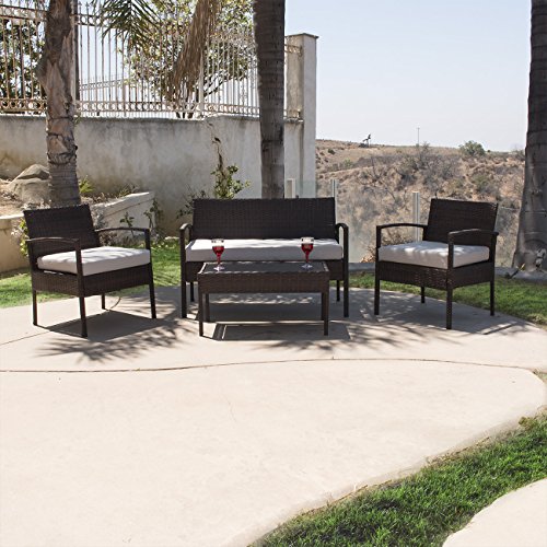 image for BELLEZE 4PC Rattan Sectional Patio Furniture Set with Seat Cushion Out