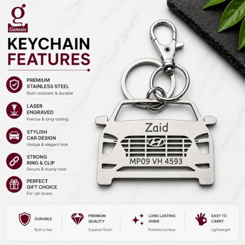Image of Personalized Stainless Steel Key Chain /Key Ring | Durable, Compatible with All Models | Customized Car Number Plate | Ideal Gift for Him (Silver)