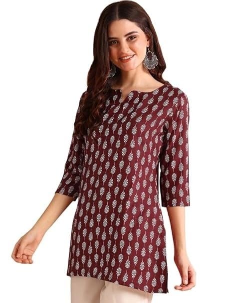 Image of MS VHCK ENTERPRISE Women's Short Kurti in Multicolor Rayon Cotton Blend | Ladies Ethnic Tunic | Office