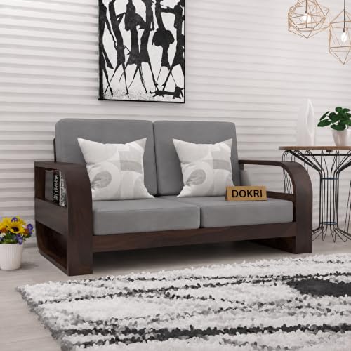 Image of Solid Sheesham Wood 2 Seater Sofa for Living Room | Two Seater Sofa for Office & Lounge, X Design Wooden Loveseat Couch for Home, Office & Lounge | Walnut Finish