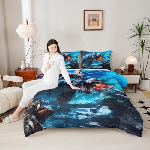 Image of Feelyou Jungle Dino Dinosaur Comforter Set Queen Size Kids Duvet
