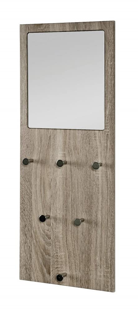 HAKU Appendiabiti da Parete Cromo, Rovere Tartufo, MDF, Metallo, Specchio - Dim. L 30 cm x A 80 cm x P 6 cm, Stile Moderno