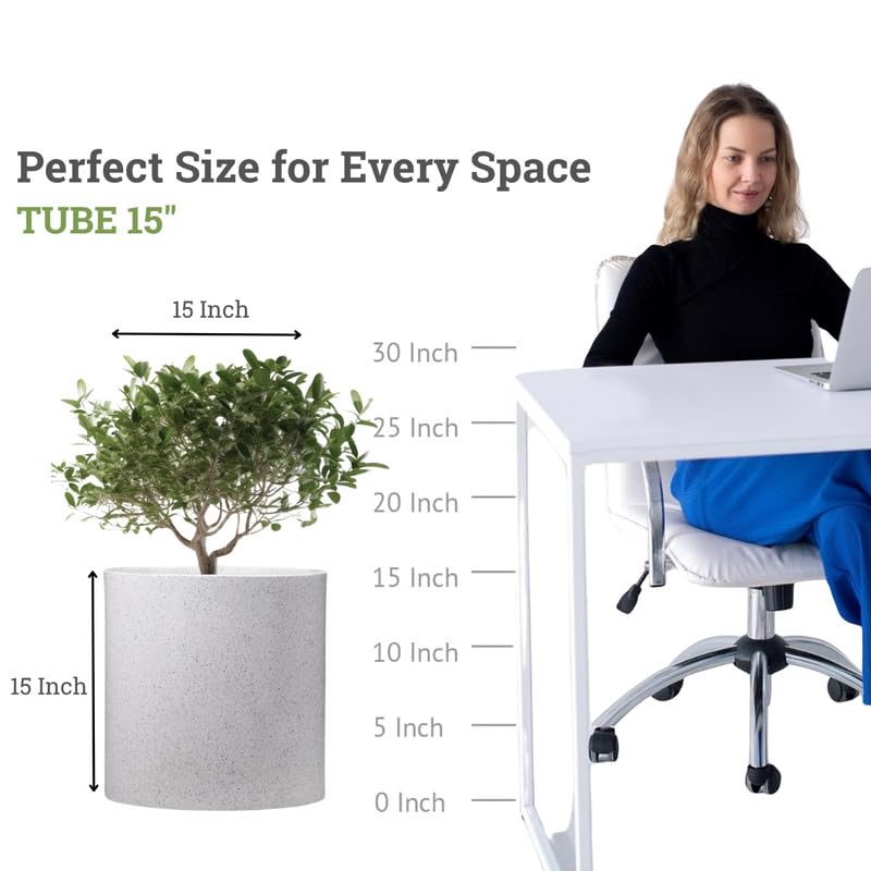 Image of Amazon Brand - Umi Tube 15 Inch Round Pots for Planter & Flowers Gamla - Lightweight, Durable Outdoor & Indoor Planters, Perfect for Balcony & Terrace Gardens (White)