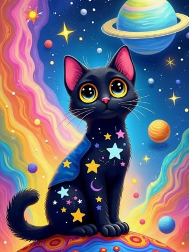 Diamond Painting Chat cosmique DIY Kit complet 40x50cm pour décoration