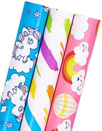 Holijolly Rollo De Papel De Envolver - Mini Rollo - 43 Cm X 3 M Por Rollo - Diseño Azul - Estrellas, Lunares, Floral (3,87 Metros Cuadrados) Cover