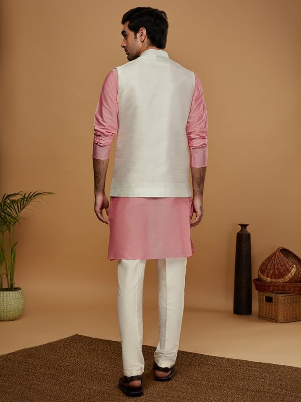Image of KISAH Men's Navy Blue Printed Cotton Kurta - Regular Fit Long Tunic with Mandarin Collar | Ethnic Wear for Weddings & Festive Occasions