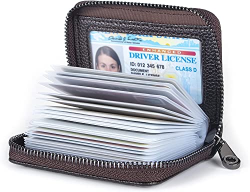 VOGARD Genuine Leather Unisex Credit Card Holder Wallet Rfid Blocking Secure Card Case Id Case Organizer Zipper Wallet (Pop60-Brown-New) 2 51R6+4gS0mL