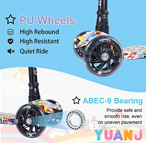 Yuanj Scooter Kinderroller, Dreiradscooter für Mädchen und Jungen 3-13 Jahre alt, Höhenverstellbarer Kickscooter mit… – Bild 4