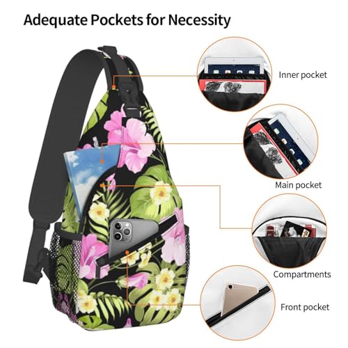 Hawaiian Flower Sling Backpack Sling Bag for Women Men Travel Hiking Chest Bag Daypack for Travel Sport Running4