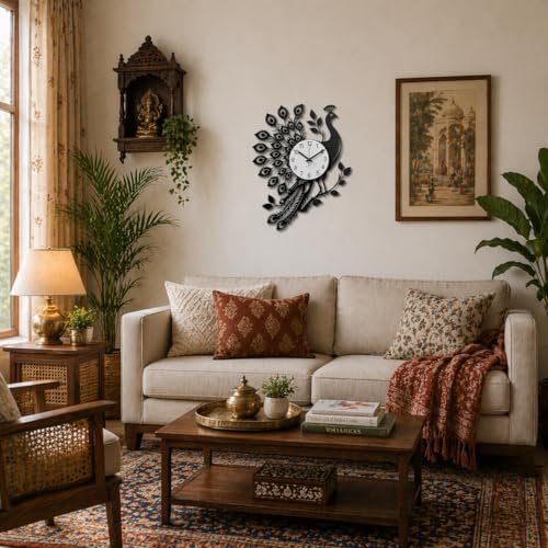 Image of Home Decoration European Peacock Analog Wall Clock Crystal Luxury Living Room Creative Personality Art,Metal,Blue,Birds (ST-64A, 60CM)
