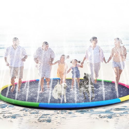 Dog Garden Toys Lewtemi 15 ft Extra Large Non Slip Splash Pad 180″ for Adult and Dog Giant Outdoor Thicken Sprinkler Pool Summer Toys Fun Backyard Play Fountain Mat for Pet Dog Family (Cute Style)