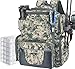 Piscifun Fishing Tackle Backpack with 4 Trays Large Capacity Waterproof Fishing Tackle Bag with 4 Tackle Boxes and Protective Rain Cover Digital Camouflage