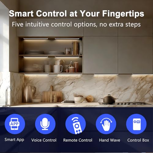 Image of VST Smart Under Cabinet Lighting 6 Bars - UL Listed CRI 93+ Adjustable Strip Lights, Alexa & Google Home Compatible, App /Voice /Hand Wave Control for Kitchen Cabinets & Closets