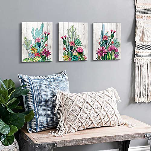 3 Piece Framed Wall Art Watercolor Tropical Plant Desert Cactus Canvas Print For Bedroom Bathroom Spiny Flower Artwork Home Office Wall Decoration 12X16 3 Panels Decor #TOP4