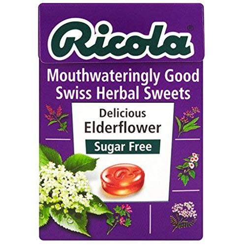 Image of Ricola Cough Lozenges Sugar-Free Refreshment Swiss Herbal Candies - Delicious Elderflower,45g (Pack of 3), Free ChocoKick Eco Friendly Pen