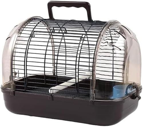 キャリーケージ 鳥かご お散歩ケージ お出かけ バードキャリア 鳥の巣 外出 小動物用 持ち運び 持ち手付き 旅行 通院 移動 防災 止まり木付き 通気 透明 インコ オウム 組み立て式 鳥小屋 巣箱 バードハウス ペットバッグ 屋外 屋内 (ブラック,小