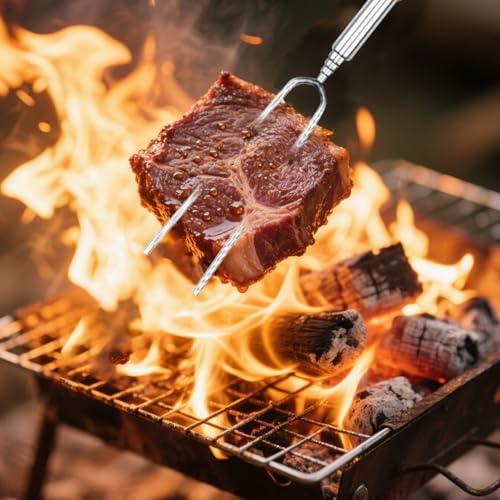 APKOL 8 Stück Grillspieße Teleskop Marshmallow, Roasting Sticks,Grillstab, Lagerfeuer Grillgabel, Lagerfeuerspieße Edelstahl Ausziehbar 32-83cm, mit Griffen,Grillbesteck Set für Camping Grill