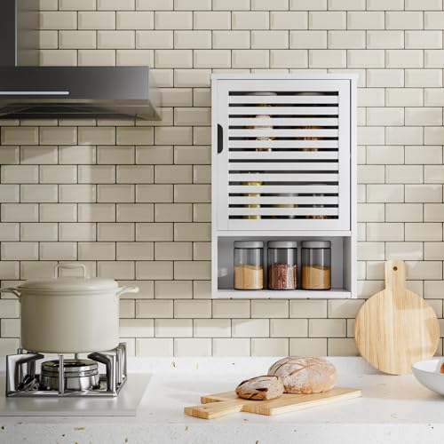 HITNET Bathroom Wall Cabinet with Door, Bamboo Space Saver Medicine Cabinet Over the Toilet, Storage Organizer Hanging Kitchen Cupboard, Adjustable Shelf, White by HITNET - Image 3